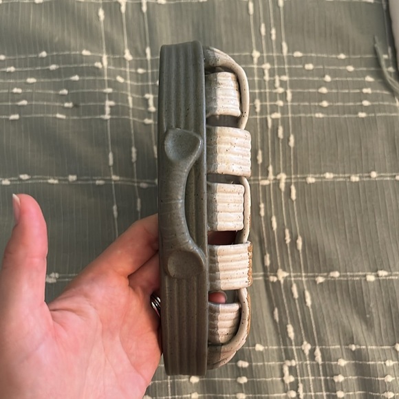 Restoration Hardware Ceramic Woven Basket With Handles RH Stamp Cream blue gray - Picture 7 of 11